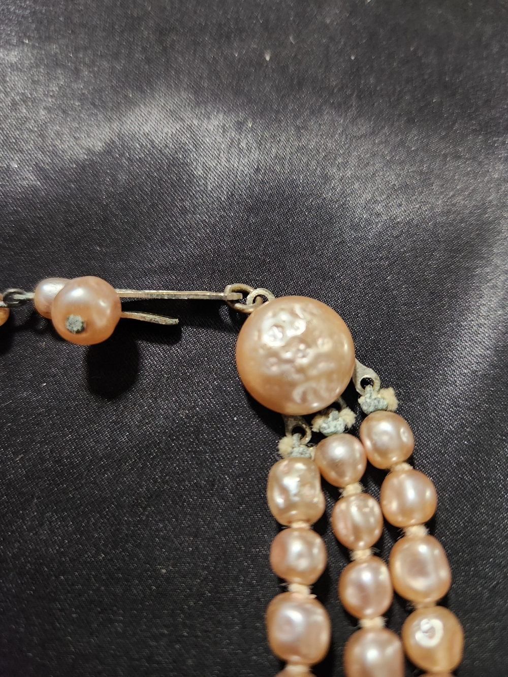 Vintage Japan Pink Glass Pearl Necklace - Multi-Strand Baroque Style - Picture 4 of 8